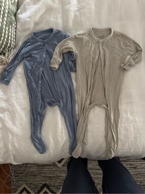 Kyte BABY Blue and Taupe Footed One-Pieces - Set of 2